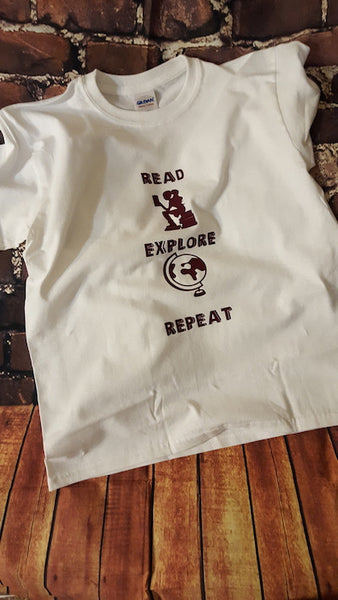 "Read, Explore, Repeat" Kids Tee